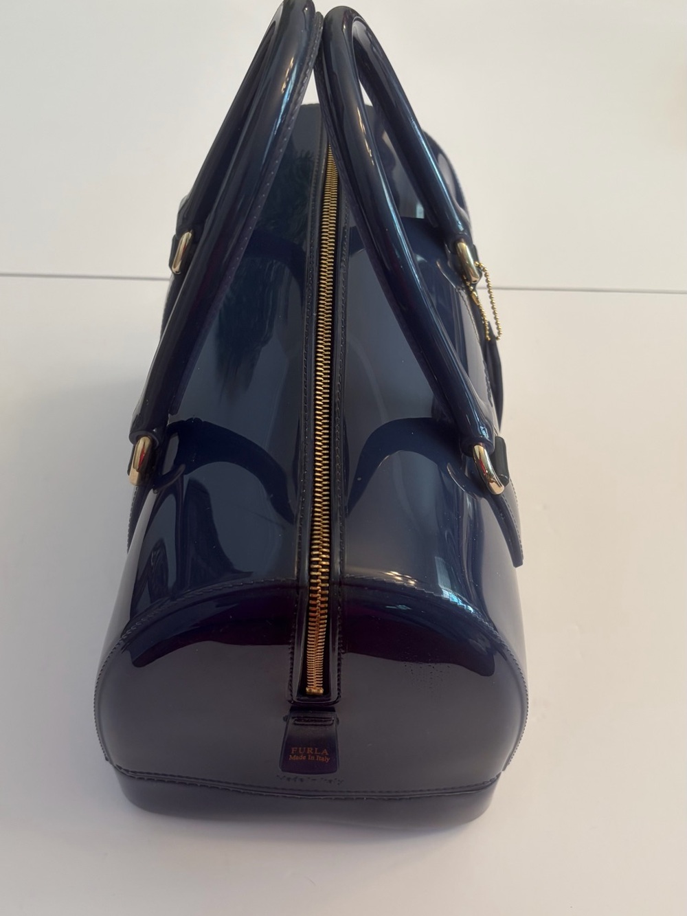 Furla Navy Patent Candy Bag Satchel - Picture 10 of 12